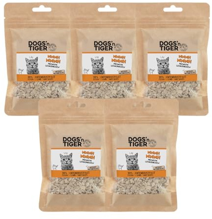Dogs'n Tiger gefriergetrocknetes Filet Katzensnack, Ente, 99% Filet, 5X 30g | Katzenleckerli, gefriergetrocknet, ohne Zucker, Getreide & künstliche Aromen, hohe Akzeptanz, artgerecht