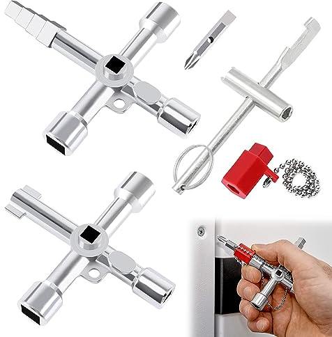 HORREX 4-Modi Multifunzionale Chiave 3 Pezzi Chiave a Croce Universale, Quadrata Contatore, per Acqua, Luce, Contatori Elettrici, Radiatori, Ascensori