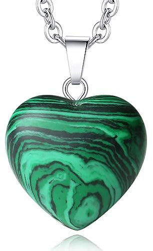 XIANNVXI Green Malachite Necklace Crystal Heart Pendant Necklaces Natural Healing Gemstone Pendant Reiki Green Jewellery