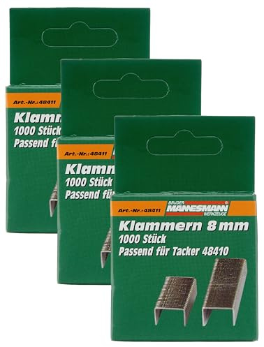 Brüder Mannesmann Staple 8 mm, Silber, für Tacker (Packung mit 3)