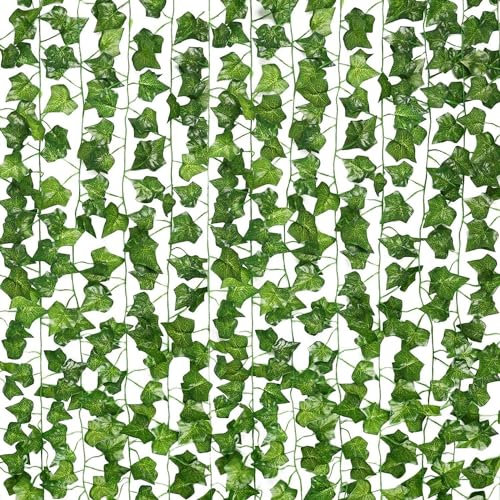 12 Strands 84 Fake Vines with Realistic Leaves - Green Ivy Vines Greenery Garland - Fake Plants for Room, Wall, Window, Wedding, Garden Decor