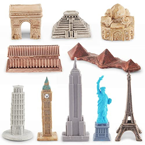 BSEID 5 Pcs Globale berühmte Stadtgebäude Statuen - Empire State Building | Enthält Schiefen Turm von Pisa, Pyramide, Parthenon, Inschriftentempel-Figur, 10 Stück pro Set
