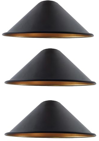LEDSone 3er-Pack Vintage-Metalllampenschirme – Schwarz/Gold, Retro-Stil, für E27-Fassung, Wohnzimmer, Schlafzimmer, Küche & Restaurant