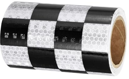 PATIKIL Cinta Reflectante Adhesiva, 10cm x 3 m PVC Cinta de Advertencia de Seguridad de Alta Visibilidad Impermeable para Nocturna Camiones Coches Ropa, Cuadro, Blanco Negro
