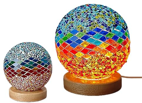 Lampada da Tavolo Turca (L: 3,9 X A: 5,2), Lampade in Vetro a Mosaico con Base in Legno, Lampade da Comodino in Stile Bohémien, Lanterna Marocchina per Decorazioni Soggiorno