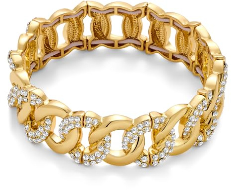 TOVABA Armreif Armband Gold Damen – Breiter Elastischer Armreif, Glänzender Statement-Schmuck, Hautfreundlich & Farbtreu, Geschenk für Damen