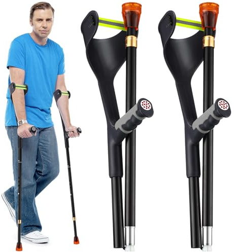Geiserailie 2 muletas de antebrazo para adultos, muletas plegables ligeras y ajustables con empuñaduras de goma para un agarre cómodo, bastón de antebrazo de aluminio con puños para caminar, color