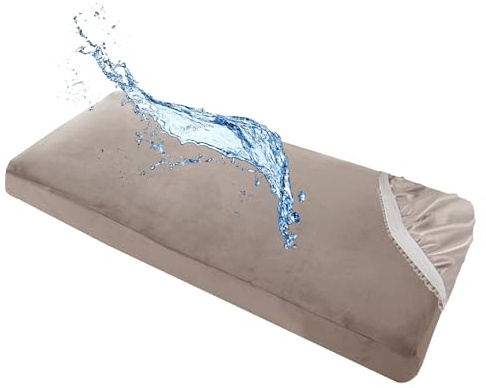 SYLC Wasserdicht Sofa Sitzkissenbezug, Stretch Samt Polsterbezüge Für Sitzbezug Rückenkissen, Couch Bezüge Sofa überzug Mit Gummizug Und Kordelzug (Taupe,W 140-170cm, D 110-130cm)