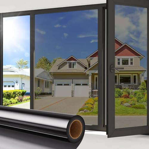 VeloZenith Pellicola per Vetri Finestre Privacy Adsorbimento Elettrostatico,Pellicola Autoadesiva per Finestre,Anti-UV,Adatto per Ufficio, Camera da Letto (Argento Nero, 60 * 200CM)