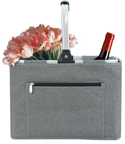 Diurwur® 30L Tragekorb Faltbar Einkaufskorb Groß Picknickkorb mit Gepolsterten Griffen Praktischer Klappkorb Einkaufstasche mit Alurahmen Stabiler Korb - ideal für Reisen/Picknick/Einkaufen/Geschenk