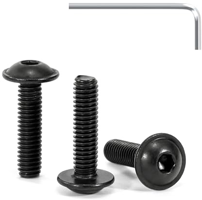 Tunejoy 30 Piezas Tornillos de Cabeza Alomada con Brida M4 x 16 mm Negro Tornillo de Cabeza Hexagonal de Acero Inoxidable A2 V2A Tornillos Máquina con llave Allen Rosca Completa