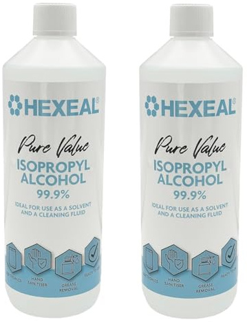 Hexeal Pure Value 99.9% Isopropyl Alcohol 2L – Sanitising & Cleaning | 2 x 1L - Removes Grime from Phones and Electronics, Powerful Degreaser and Cleaning Fluid