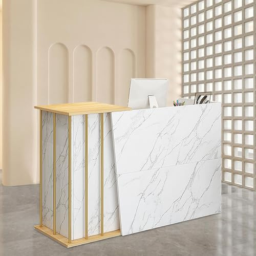 SJMDMZD Moderno Bancone Reception Centro Estetico, Banco Reception con Cassetti e 4 Spazio di Archiviazione, Bancone Cassa per Negozio Abbigliamento per Hotel/Frutterie/Lobby/Ufficio B 120cm