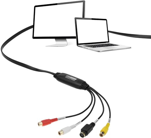 QWORK VHS to USB 2.0 Video Grabber, VHS Digitizing Device Converter for Audio and Video Recording, Compatible with Windows 7/8/10/11, Mac