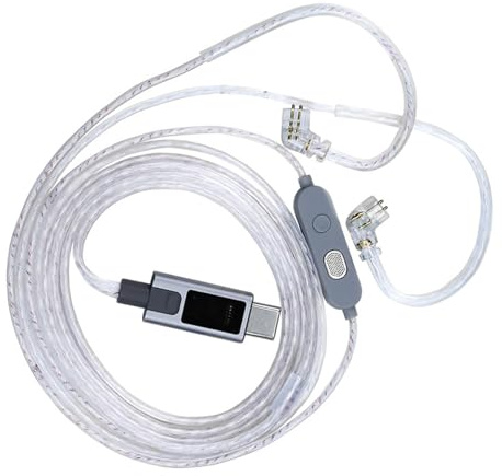 KZM2 Kopfhörerkabel, silberfarben, 2 Mikrofone, Typ C, aktualisiertes Upgrade-Kabel am EQ-Schalter für anpassbaren Sound