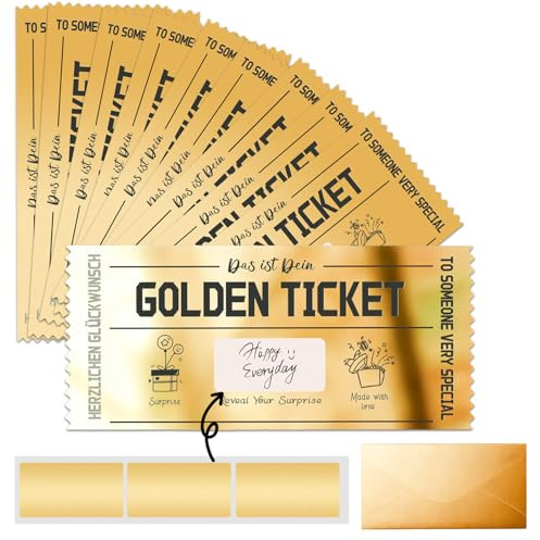 10Stück Goldenes Ticket Gutschein Karten zum Selbst Gestalten mit Rubbellos,Geschenke für Freund,Karte Geburtstag Frau,Jahrestag Goldene Hochzeit,Weihnachtsgeschenke,Kinogutschein,Reisegutschei