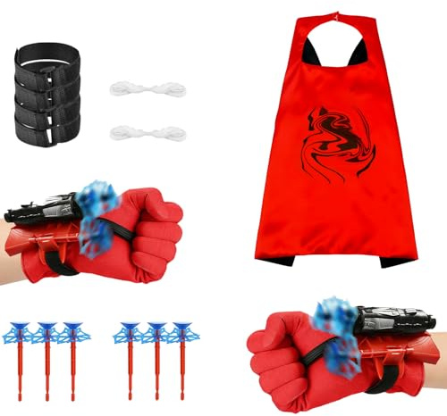 LIVESTN Lot de 2 Gant de Lanceur de Enfant, avec 2 Masque et 1 Cape, 2 Autocollants Jouet, Jouets de Poignet de Lanceur D'araignée Jouets Éducatifs pour Enfants(A)