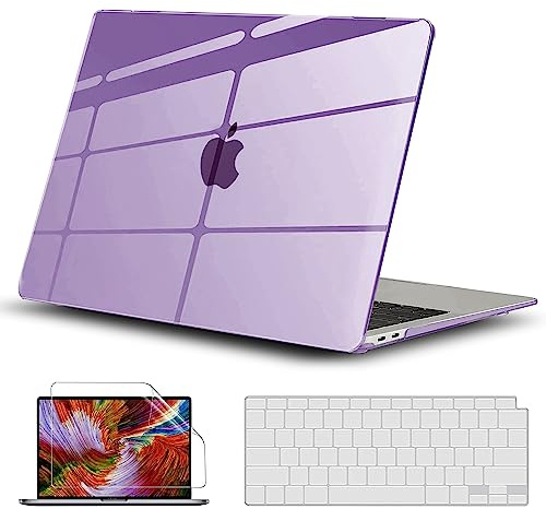 GVTECH Funda para MacBook Pro 13 Pulgadas 2024-2016 A2338/A2289/A2251/A2159/A1706 Cubierta de Plástico Dura Carcasa, Cubierta de Teclado y Protector de Pantalla, Morado Transparente