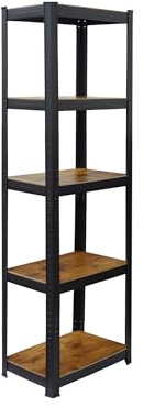 Relaxdays Schwerlastregal, 500 kg, HBT: 180 x 50 x 30 cm, 5 Ebenen, Holzoptik, Lagerregal, Stahl & MDF, schwarz/braun