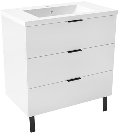 AICA Ensemble Meuble Salle de Bain 80cm avec Simple Vasque - 3 tiroirs Blanc