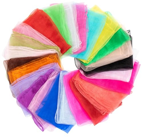Kunoli 24 piezas de pañuelos para malabares para niños, pañuelos coloridos para bebés, 60×60 cm cuadrados, pañuelos coloridos para niños, adecuados para actuaciones infantiles como danza, fiestas