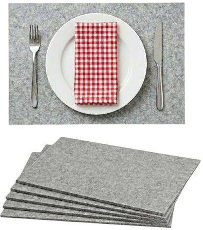 G.schmückt Platzsets Filz abwaschbar, Filztischunterlagen hitzebeständig, Moderne Platzdeckchen 45x30cm, Tischset Tischdeko Esstisch (Hellgrau, 6-teilig)