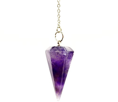Polar Jade Pendolo per divinazione in cristallo di ametista viola naturale per rabdomanzia, chakra reiki, a punta, con catena e sacchetto per gioielli, forniture per stregoneria