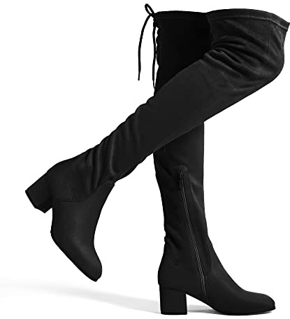 DREAM PAIRS Women's Laurence Over The Knee Thigh High Chunky Heel Boots Long Stretch Sexy Fall Boots,Size 7.5,Black,LAURENCE