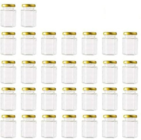 Encheng 4 oz Clear Hexagon Jars,Small Glass Honey Jars With Lids(Golden),Mason Jars For Herb,Foods,Jams,Liquid, Spice Jars For Storage 30 Pack