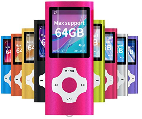 Mymahdi MP3/MP4 Portable Player,1.8 Inch LCD Screen,Max Support 64GB,Pink
