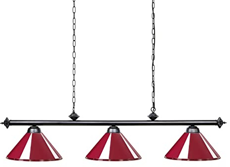 Wellmet 59-inch Hanging Pool Table Light, 3 Light Ceiling Pendant Lighting Fixture with Red/White Matte Lamp Shade, Ideal for 7Ft-9Ft Pool Tables, Game Room
