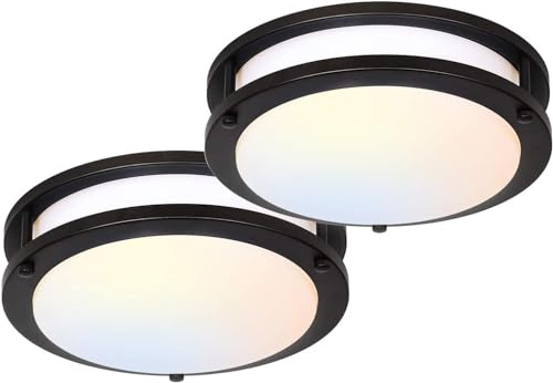 hykolity 13 inch Flush Mount LED Ceiling Light Fixture, 2700K/3000K/3500K/4000K/5000K Adjustable Ceiling Lights, Oil Rubbed Bronze Saturn Dimmable Lighting for Bathroom Kitchen, ETL Listed - 2 Pack