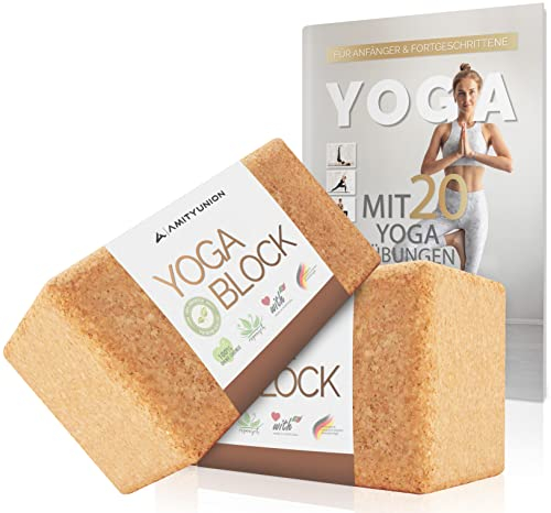 Yoga Block 2er SET Kork 100% Natur - Hatha Klotz für Anfänger Meditiation & Pilates, Fitness Zubehör Hilfmittel für Regeneration, Rücken, Dehnübungen & Blockaden Training, Zwei Stück 90 mm