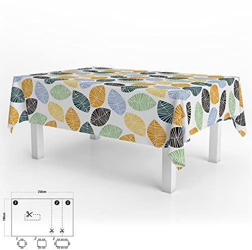 ORYX Mantel Hule Rectangular Hojas Colores Impermeable Antimanchas PVC 140x250 cm. Recortable Uso Interior y Exterior