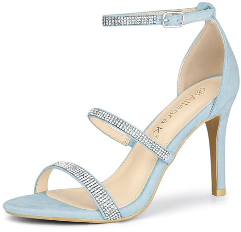 Allegra K Women's Rhinestone Ankle Strap Stiletto High Sky Blue Heels Sandals 8 M US