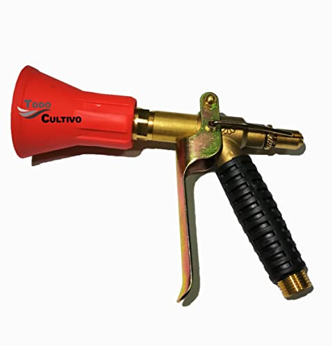 Kort laton fumigar pistol. för funcigider och insekticider. Bred kampanj. Mellangänga med racord för slang. (racord 8mm)