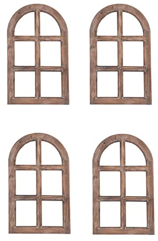 ETC Deko-Fensterrahmen Nostalgie Holz Deko Fenster Wandrahmen braun gewischt shabby ca. 29,5 x 2 x 49 cm hoch als 2-er oder 4-er Set (4)
