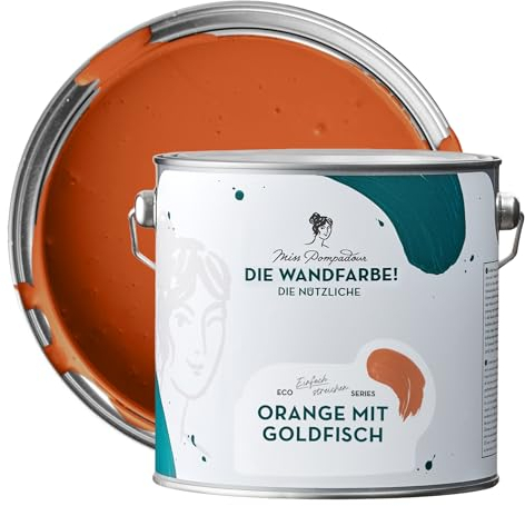 MissPompadour abwaschbare Wandfarbe Orange mit Goldfisch 2,5L - hohe Deckkraft & Ergiebigkeit - matte, scheuerbeständige Innenfarbe - geruchsarm, wasserbasiert, atmungsaktiv - Die Nützliche
