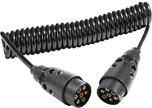 AGRISHOP Spiralkabel, hänge, 7-polig 12 V 2,4 m, släpvagn, förlängningskabel, 7-polig spiralkabel, jordbruk, 7-pol-kabel med 2 kontakter, ljuslist, hänge, 7-polig, släpvagn-kabelledning
