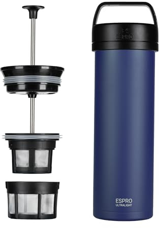ESPRO P0 Resepressbryggare, Isolerad, 470 ml, Bla | Vakuumisolerat rostfritt stål, brygg och drick i samma mugg, patenterat mikrofilter
