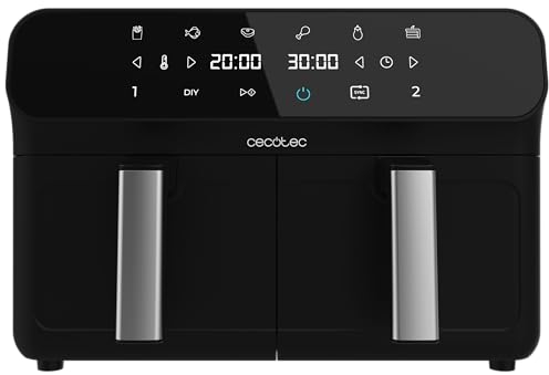 Cecotec Freidora de Aire Digital de 9L Air Fryer Cecofry Advance 9000. 2800W, 2 Cubetas de 4,5L, Temperatura Dual, Temperatura Regulable de 80-200 ºC, 7 Programas, Panel Táctil Multifunción