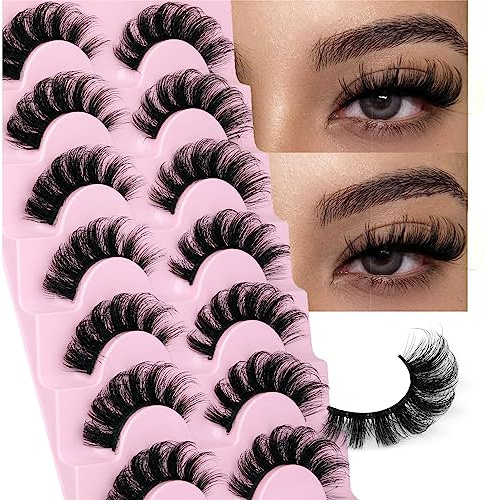 Mink Lashes Fluffy Wispy Lashes Natural Look 3D False Eyelashes D Curl Russian Strip Lashes 7 Pairs Short Fake Eyelash Pack by EYDEVRO