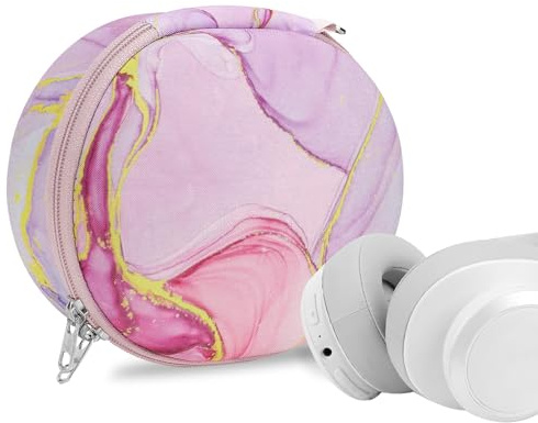 Geekria NOVA Headphones Case Compatible with JBL Tune 770NC/750BTNC, Live 770NC, E55BT, Tour ONE M3, Replacement Hard Shell Travel Carrying Bag with Cable Storage (Pink Marble)