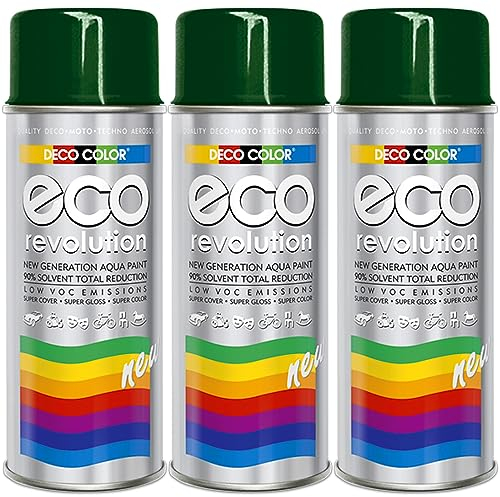 3er Sparpack Deco Color ECO Lackspray glänzend oder matt 400ml nach RAL freie Farbauswahl (3 Dosen ECO RAL 6005 Moosgrün Glanz)
