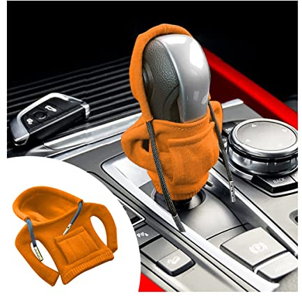 CGEAMDY Gangschaltung Hoodie-Abdeckung, Lustige Hoodies Schaltknaufschutz für Auto, Dekoration Passend für Manuelles oder Automatisches, 13 x 6 CM Holländischer Samt Dekoratives Autozubehör (Orange)
