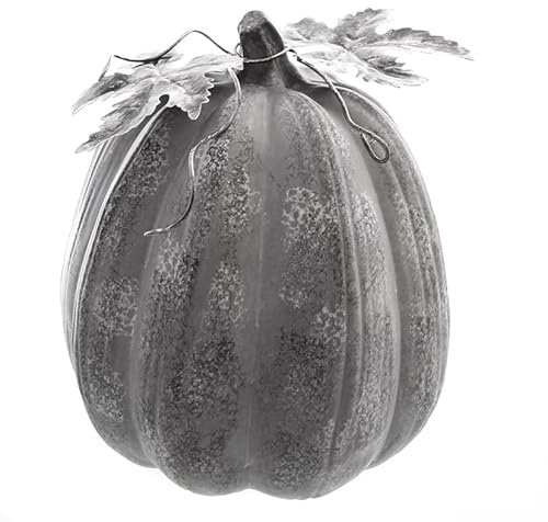 mucHome Großer künstlicher Kürbis aus Keramik Orange oder Grau Zierkürbis Herbstdeko Herbstdekorationen Halloween (Model 3: ⌀22cm; Höhe: 26cm)