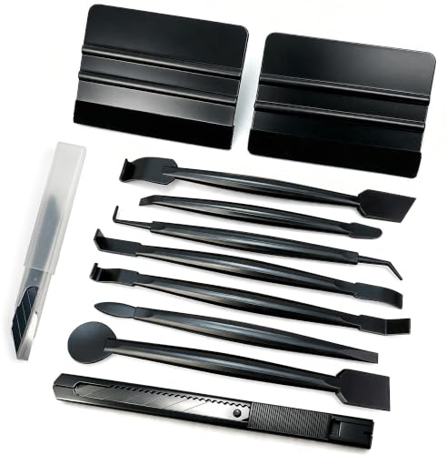Umaki Auto-Folien-Werkzeugset mit Kunststoffschaber, 9 mm Universalmesser und 10 Klingen sowie 7-IN-1 Micro-Folien-Rakel - Ideal für Fensterfolien, Autolackschutzfolien, Autoaufkleber und Grafiken