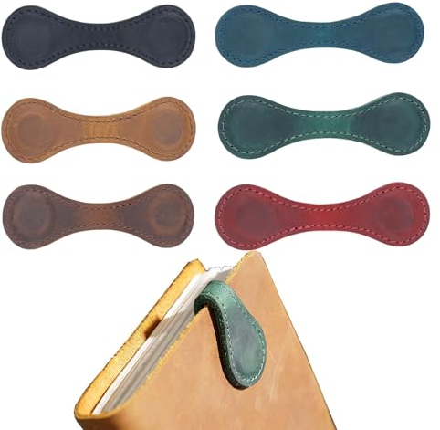 Magnetische Lesezeichen – stilvolle magnetische Buchklammern zum Lesen, Planer und Geld, Leder-Magnet-Lesezeichen für Erwachsene und Kinder (Blau, Schwarz, Grün, Rot, Braun, Hellbraun), 6 Stück