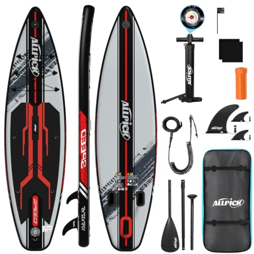 ALLPICK Stand Up Paddling Board Aufblasbar, SUP Board Set, 200kg | Universal Kamerahalterung, Komplettes Zubehör, Verstellbares Paddel, Anfänger, Fortgeschrittene