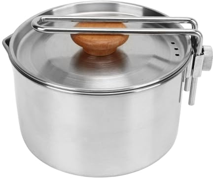 1L Marmite de Camping, Bouilloire de Camping Inoxydable Avec Poignée et Couvercle Pliables Batterie de Cuisine Portative pour Poêle à Pique-nique Casserole de Cuisson pour Feu de Camp